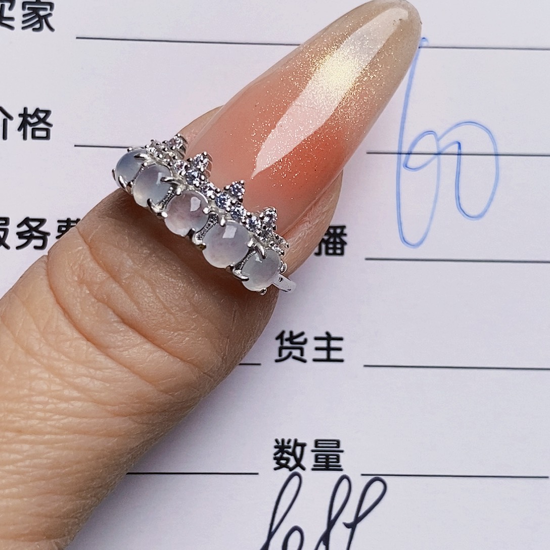 翡翠银S925镶嵌戒指9089