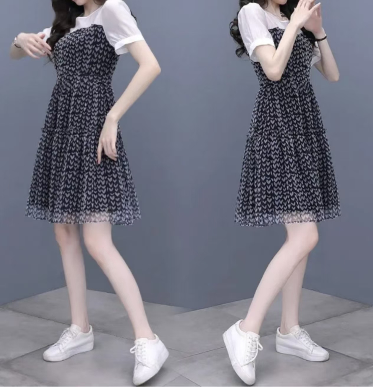 H2431夏季气质显瘦轻奢碎花中长款连衣裙L10