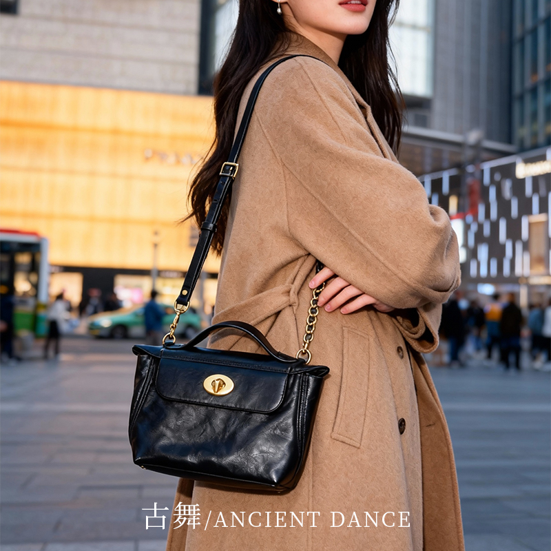 古舞植鞣马皮单肩包斜挎款真皮波士顿小香风经典【L】