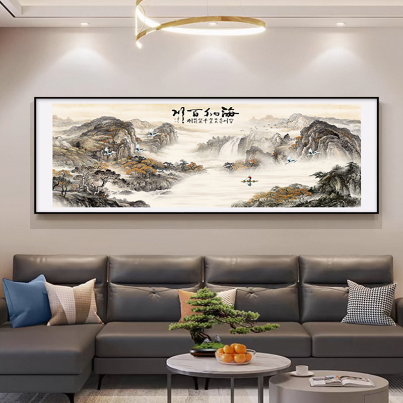 DA-012海纳百川客厅背景墙挂画沙发背景装饰画山水挂画镶钻捡漏4