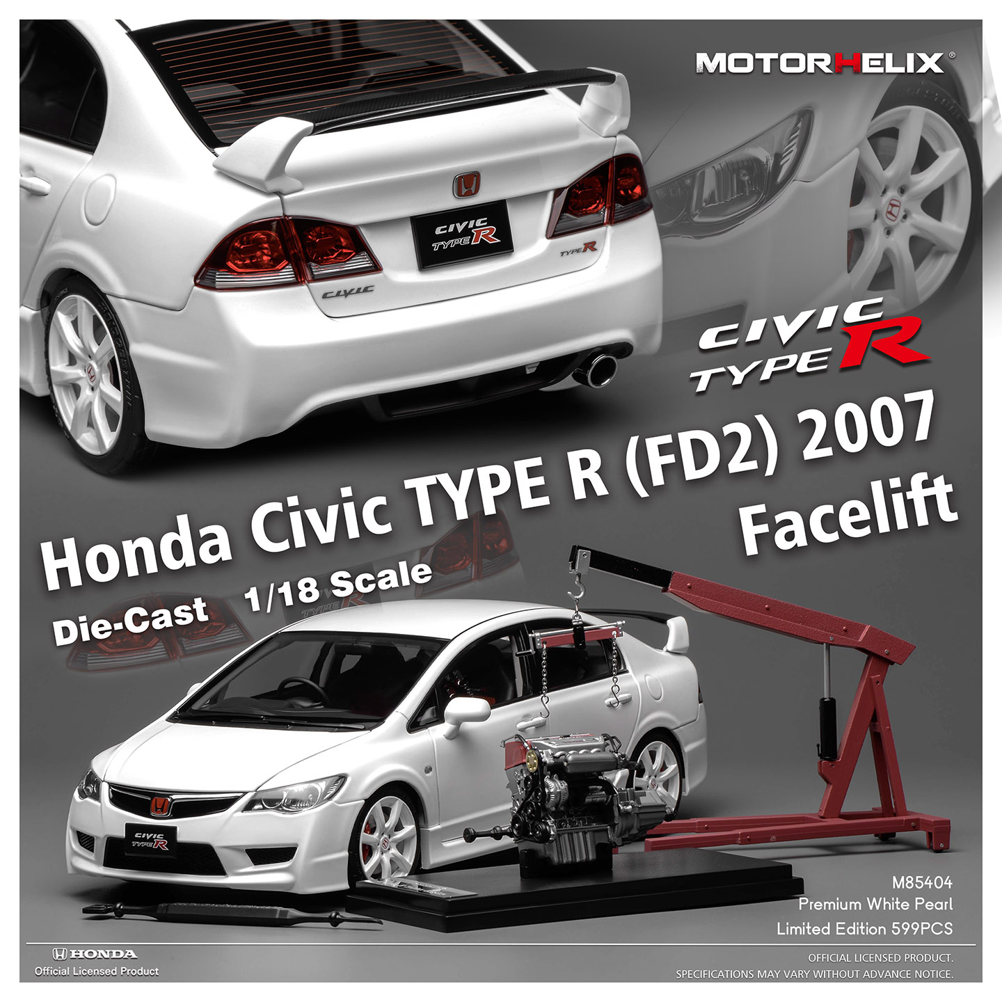 MH 1:18本田思域Civic Type R（FD2）2007 合金汽车模型 收藏红标