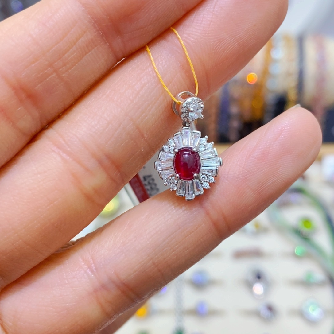红宝石吊坠(不含链)银S925镶嵌