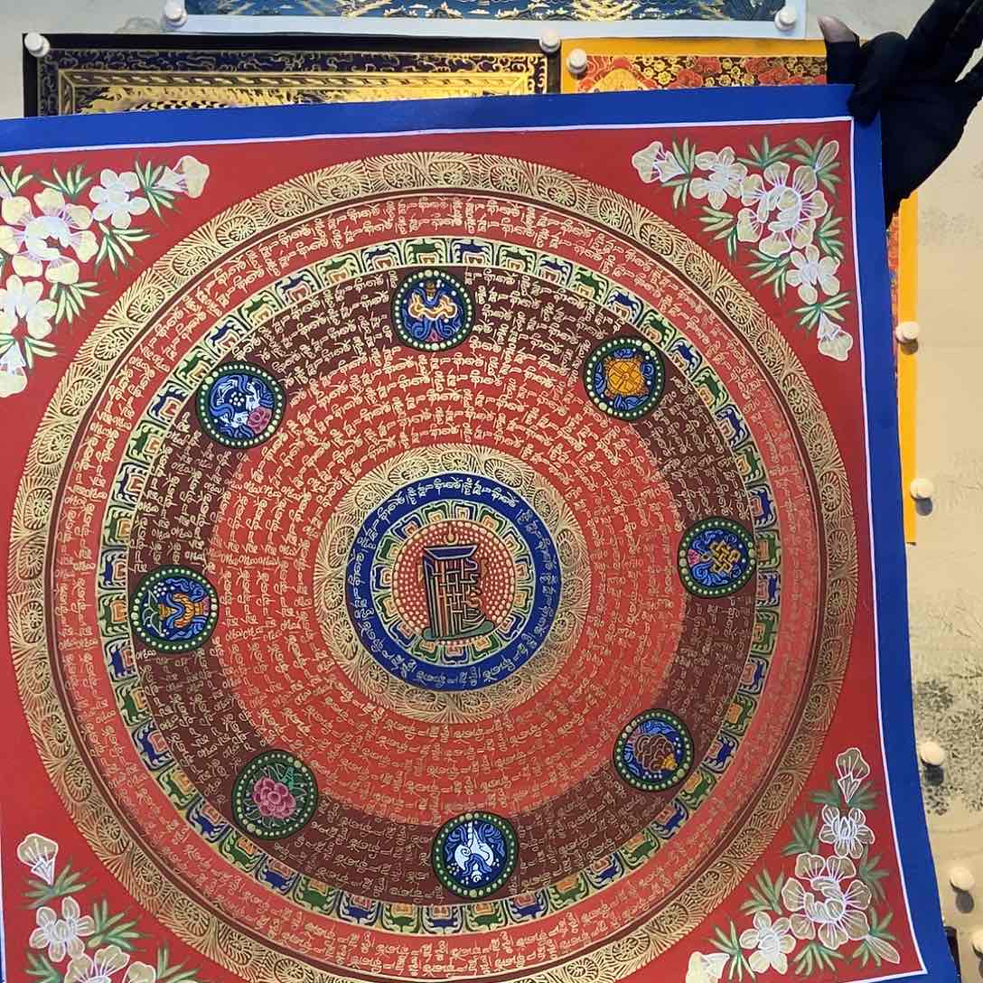 卷轴画纯手绘六字真言唐卡50厘米左右
