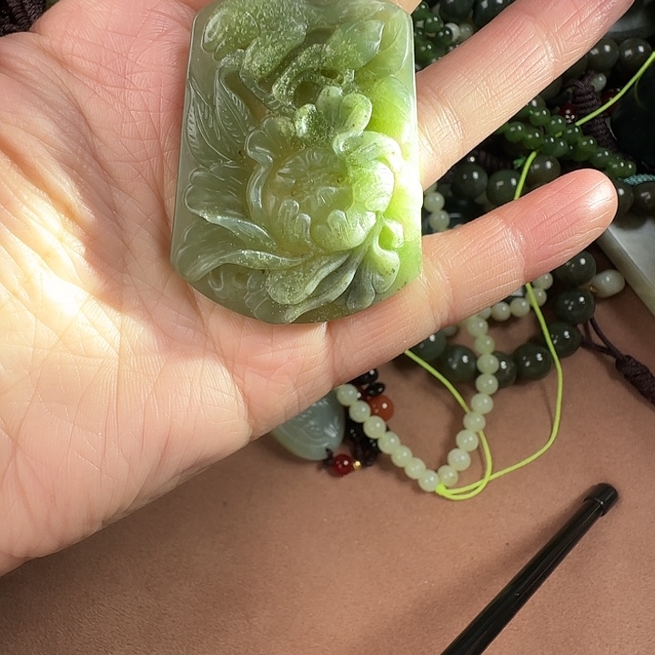 和田玉颈饰银S925镶嵌