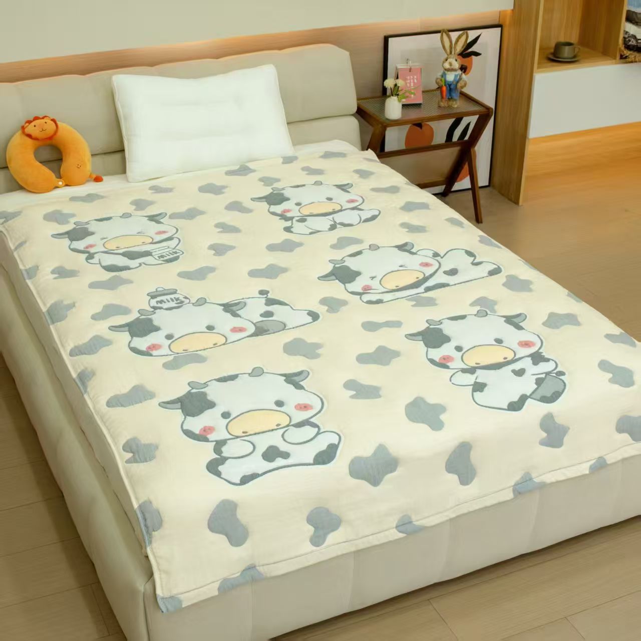 【小奶牛】150*200cmA类柔软亲肤透气秋冬双层纱泡芙被