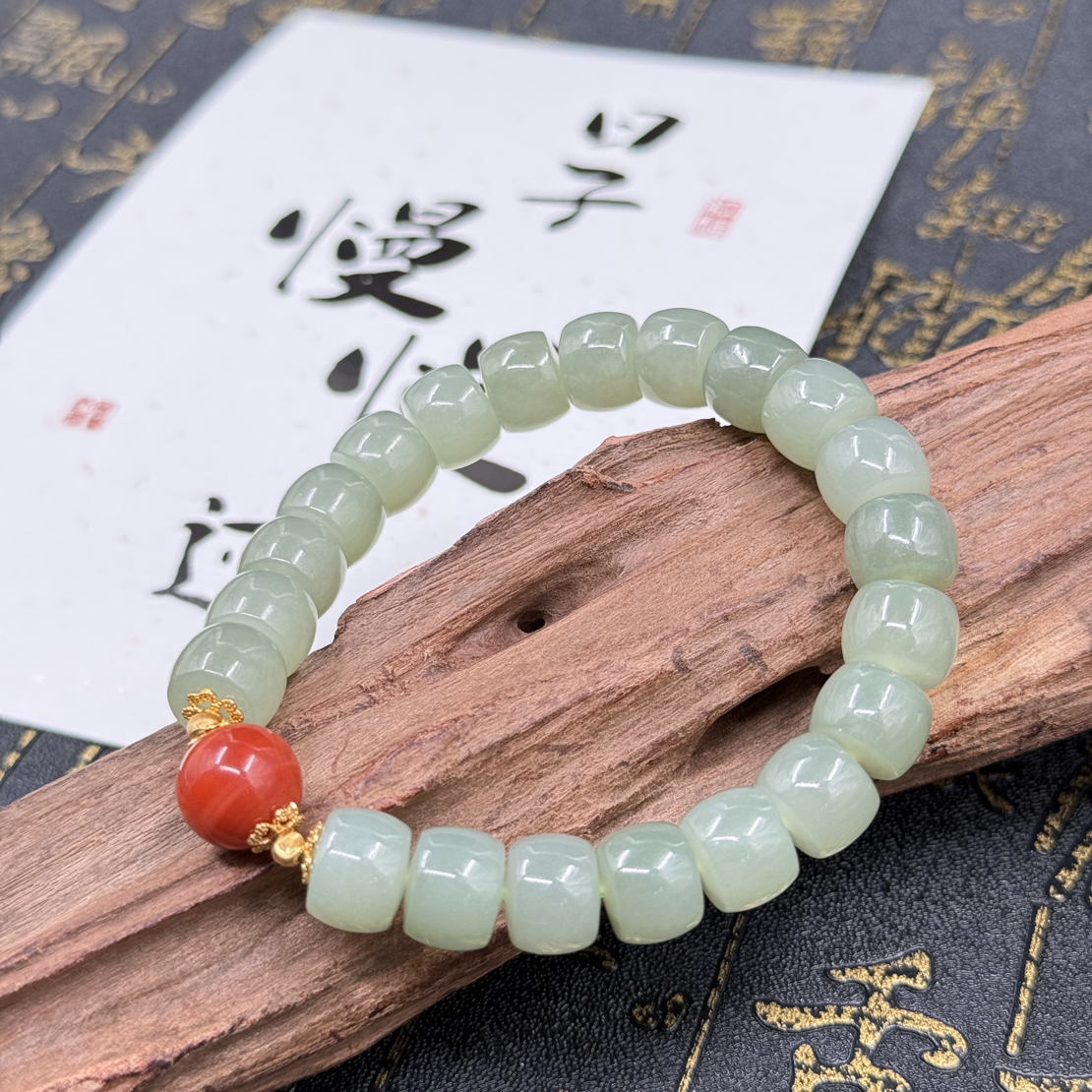 且末料油润和田玉直切单珠手串s925-9.5x8mm多样性发一-ls79-1290
