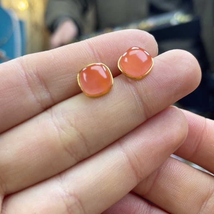 南红玛瑙银S925镶嵌耳饰