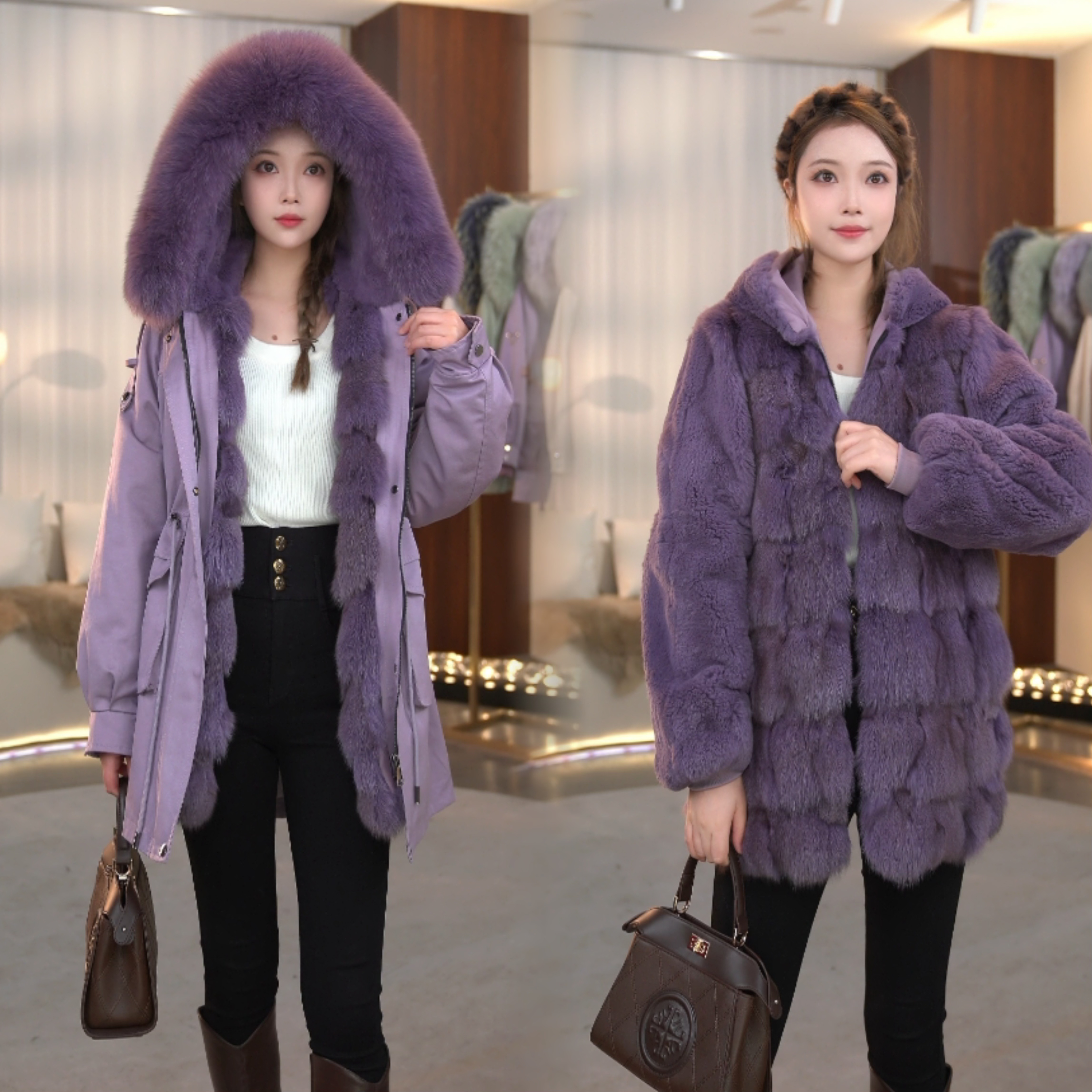 【芝美人狐狸毛+兔毛三穿】冬季新款真毛保暖可拆女士短款外套