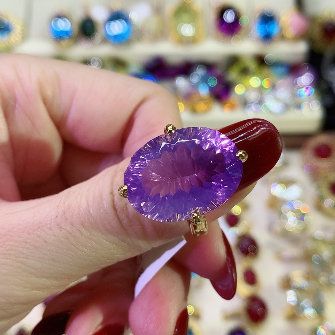 紫晶戒指银S925镀金镶嵌戒指