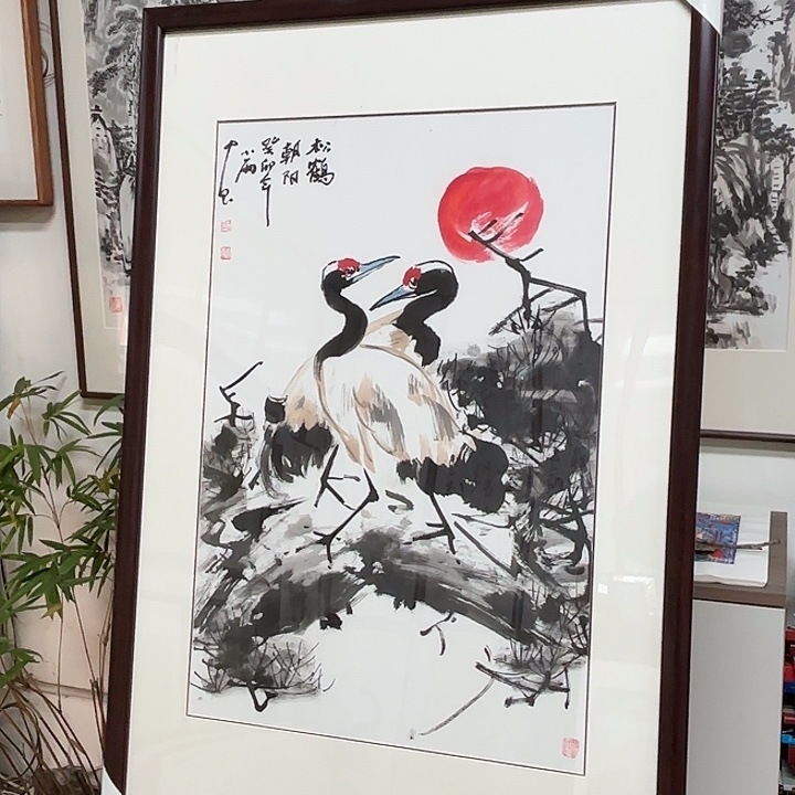 绘画松鹤65x95带框