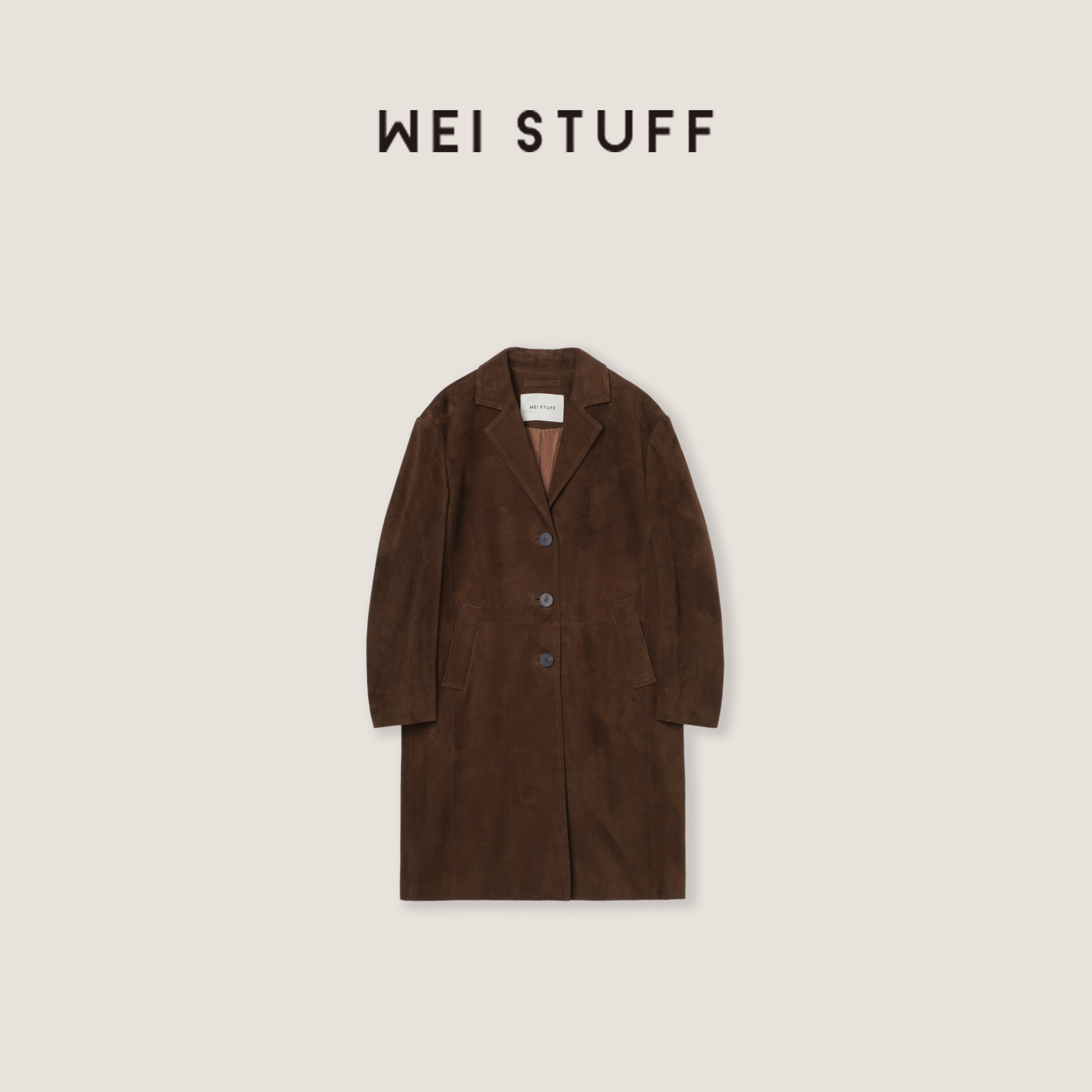 WEI STUFF “棕麂雅风” 时髦百搭复古百搭中长款羊皮外套 9761.