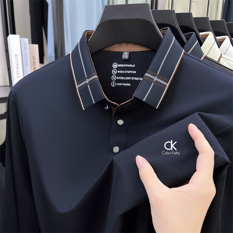  CK正品春秋季商务休闲POLO衫翻领男士大码桑蚕丝长袖t恤时尚百搭