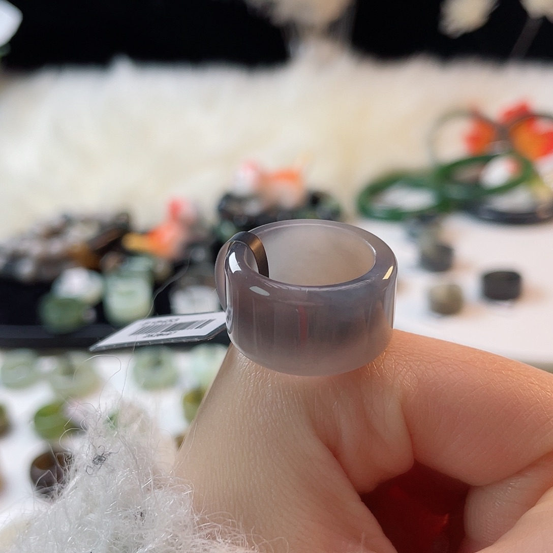 和田玉未镶嵌戒指k98 烟紫飘紫圆切17.2mm