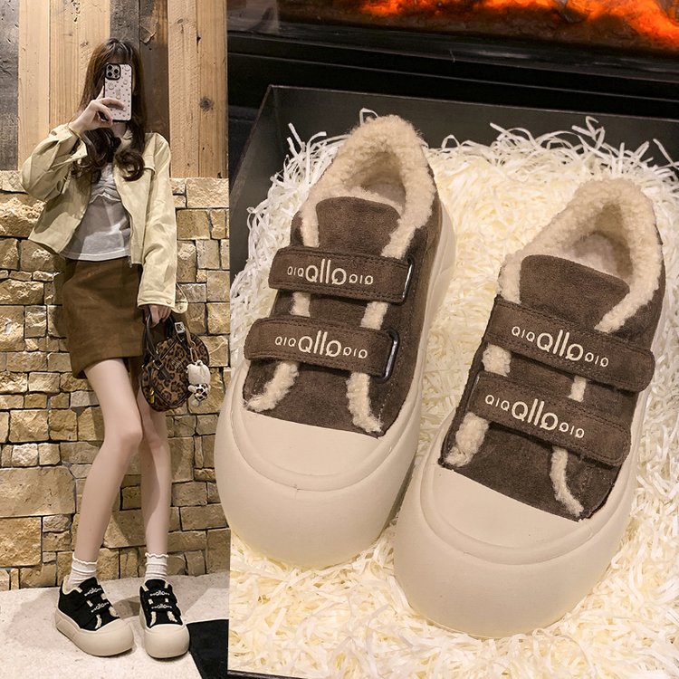 赵露思同款厚底增高加绒板鞋女2025秋冬新款百搭学生二棉德训棉鞋