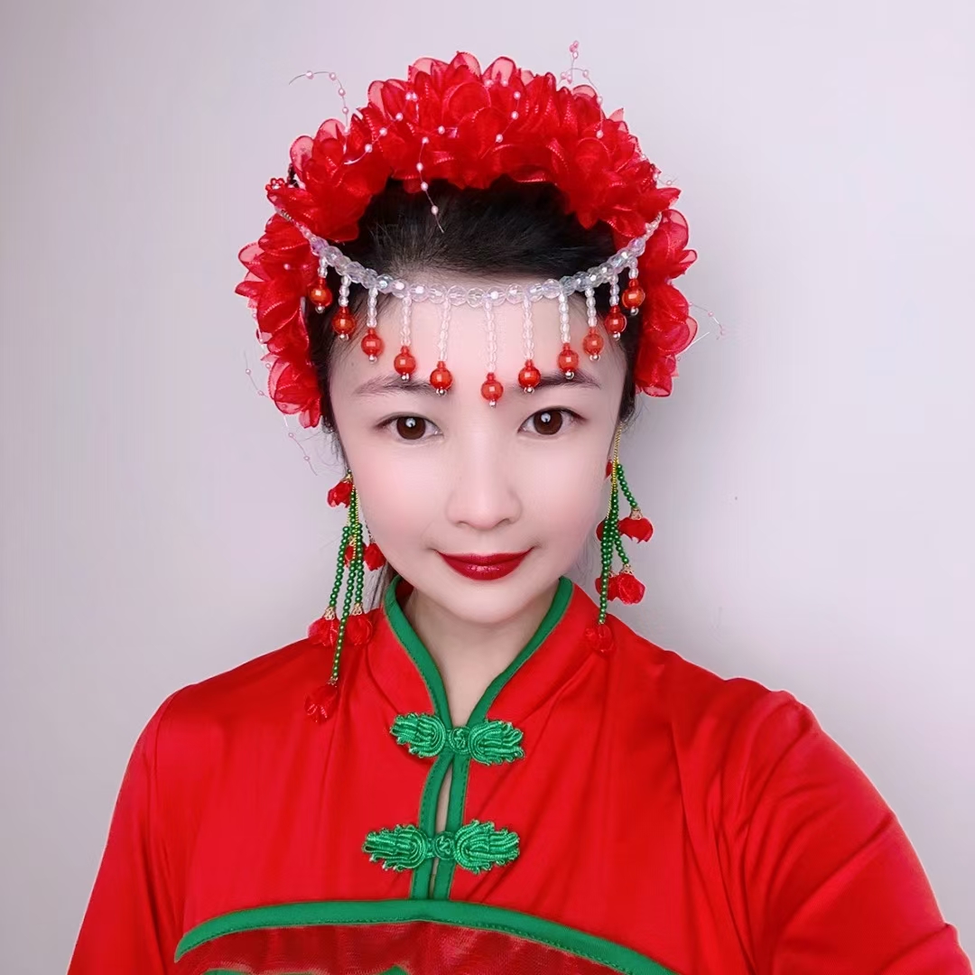 原创正版头饰花环+额头链两件套套装2025新款高档珍珠亮纱材质