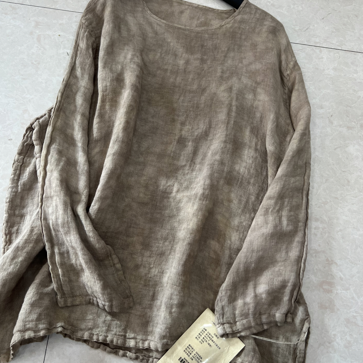 青古色斑驳做旧亚麻上衣手工染色