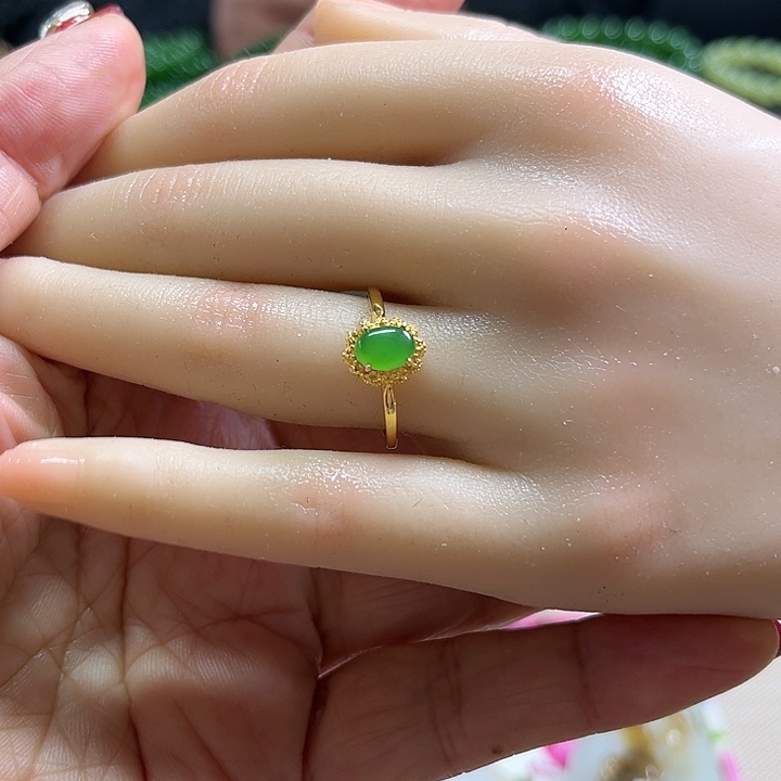 和田玉（碧玉）戒指银S925镀金镶嵌