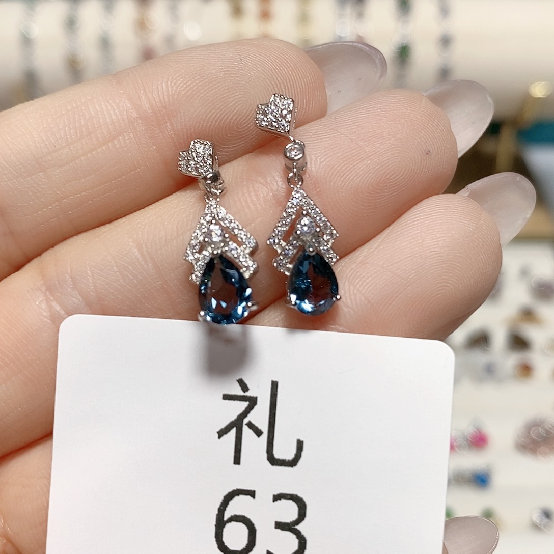 银S925镶嵌耳饰托帕石礼63