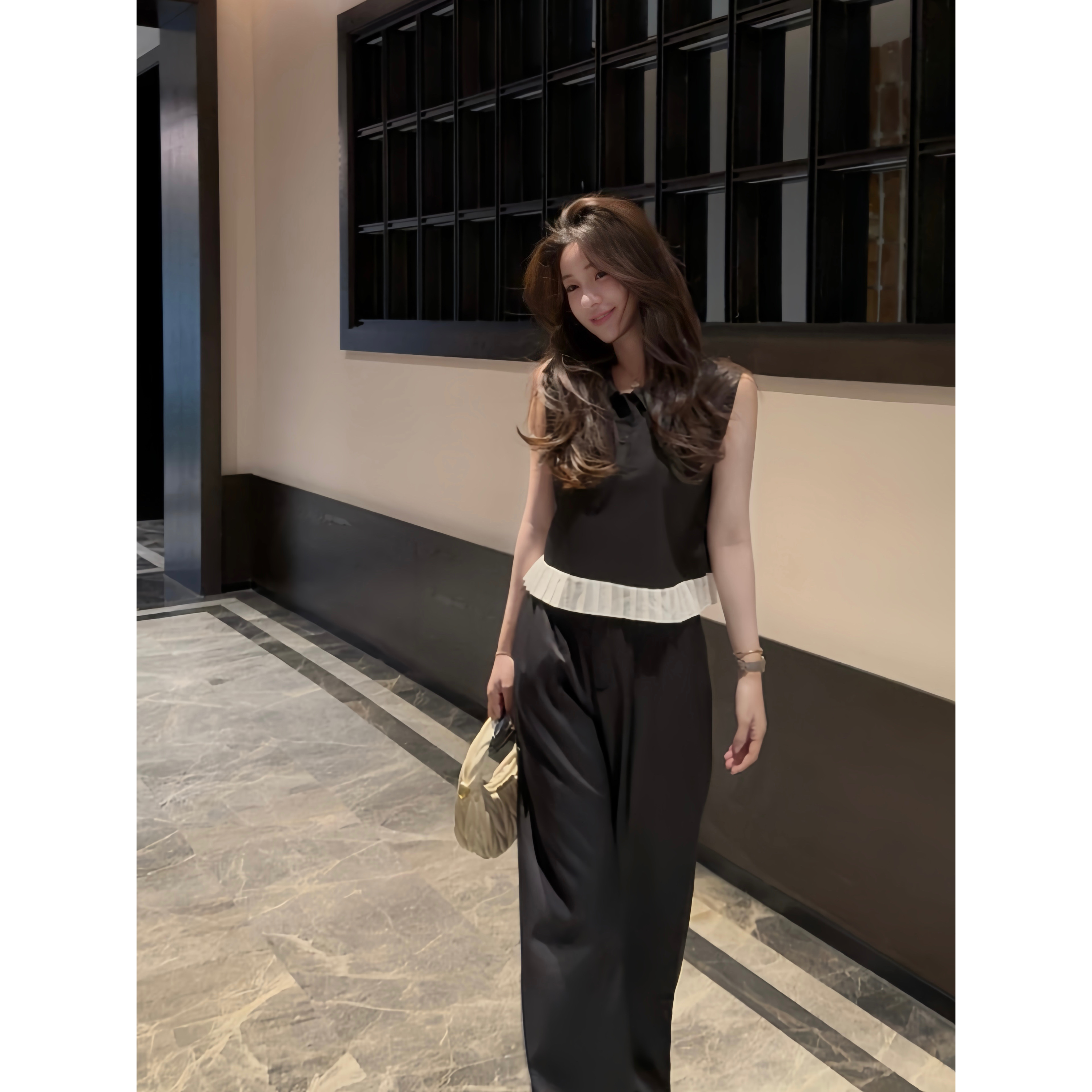 【QIANA】缪斯套装 夏季气质高腰花边拼接套装qian817