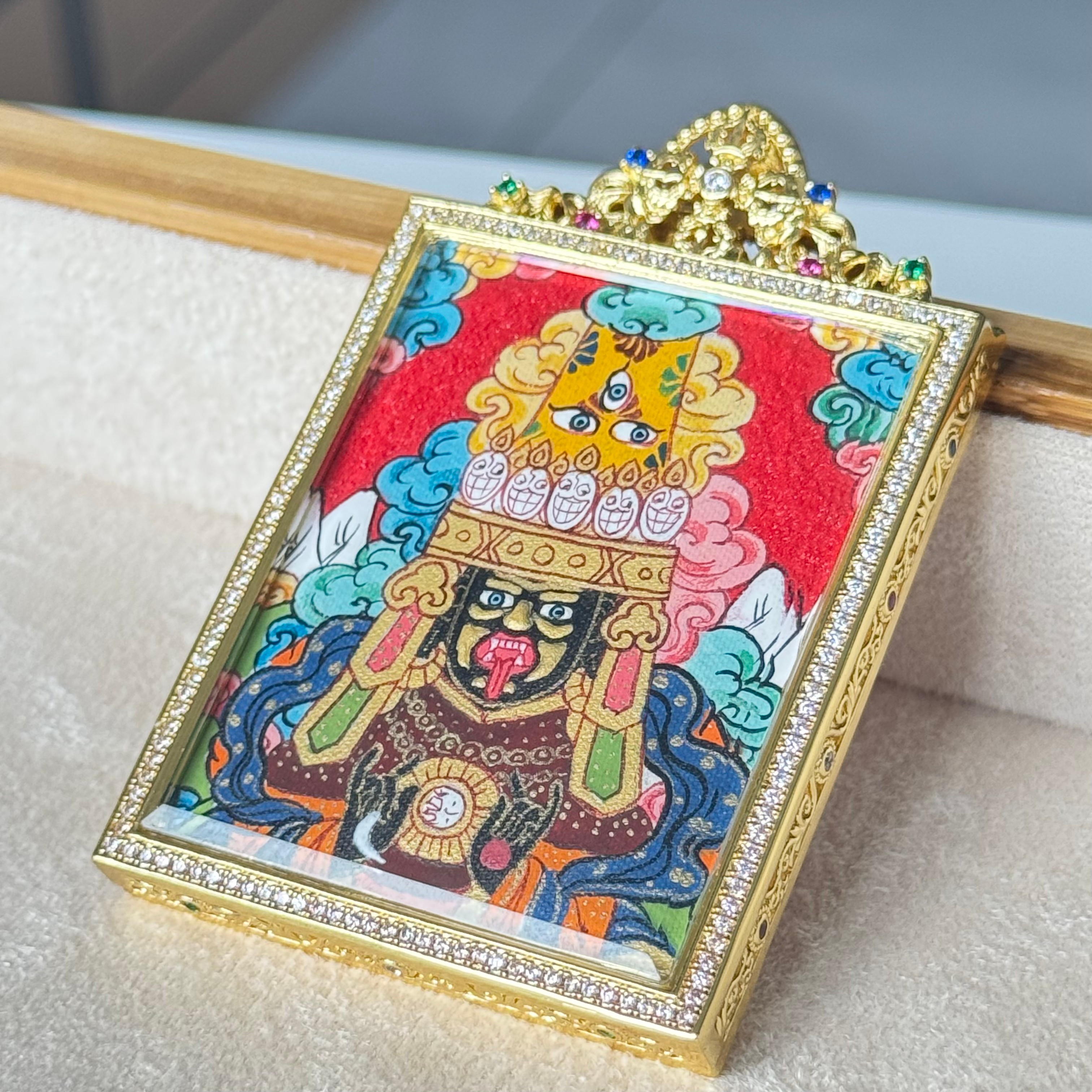 热贡纯手绘扎基拉姆+九紫离火双面唐卡