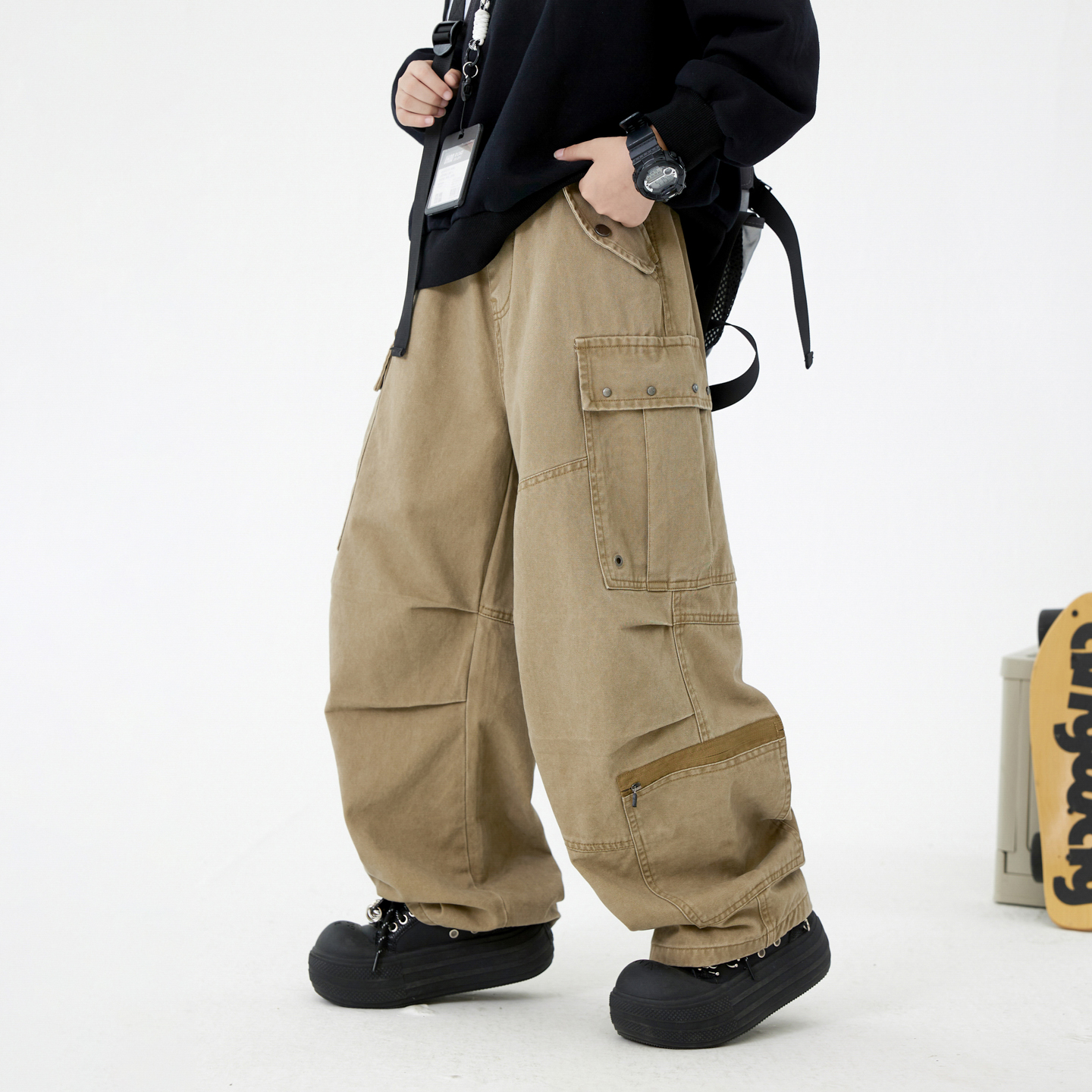 【杨少华服饰】男童秋冬户外伞兵工装裤儿童加绒直筒阔腿裤子6284