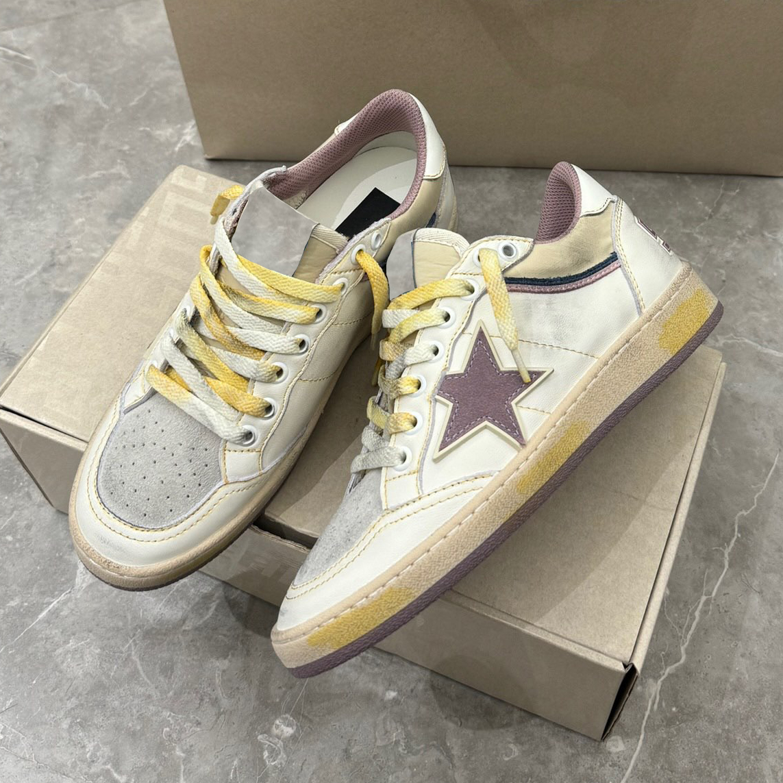 GENIUS GIRAFFE 朴彩英同款B系列香芋紫星做旧星星小脏鞋休闲板鞋