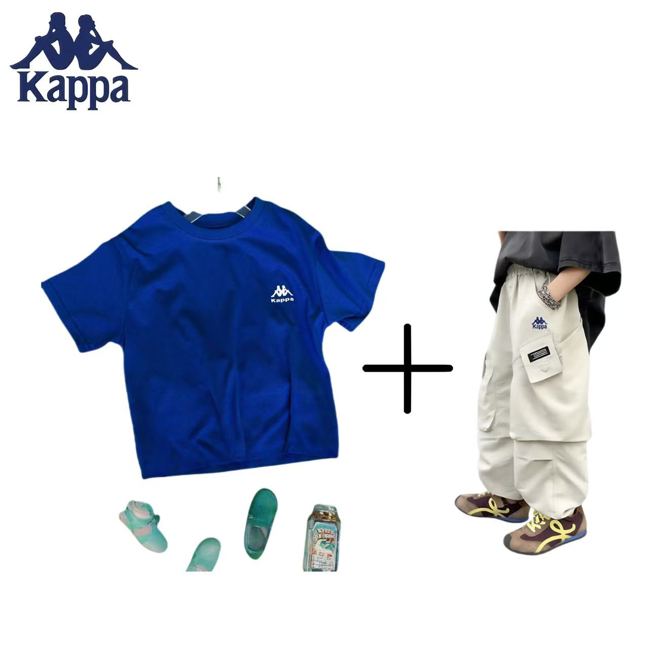 Kappa Kids【卡帕专柜撤店】夏季中大童简约运动工装裤套装
