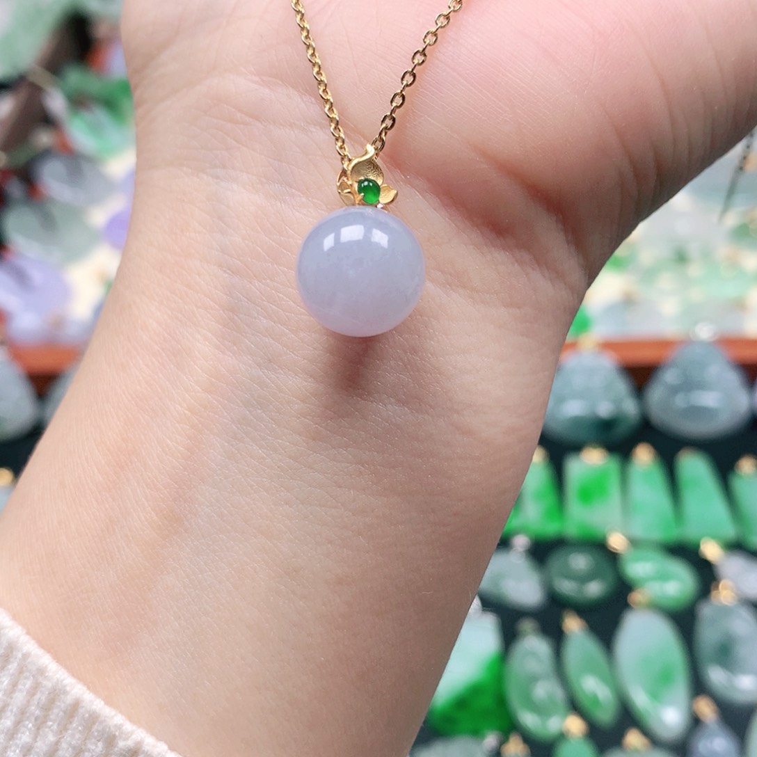 吊坠(不含链)18K金镶嵌翡翠