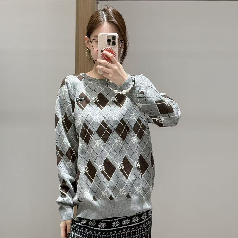 【现货】FIZZFLY|25冬季设计师品牌新款复古菱形格长袖毛衣秋冬