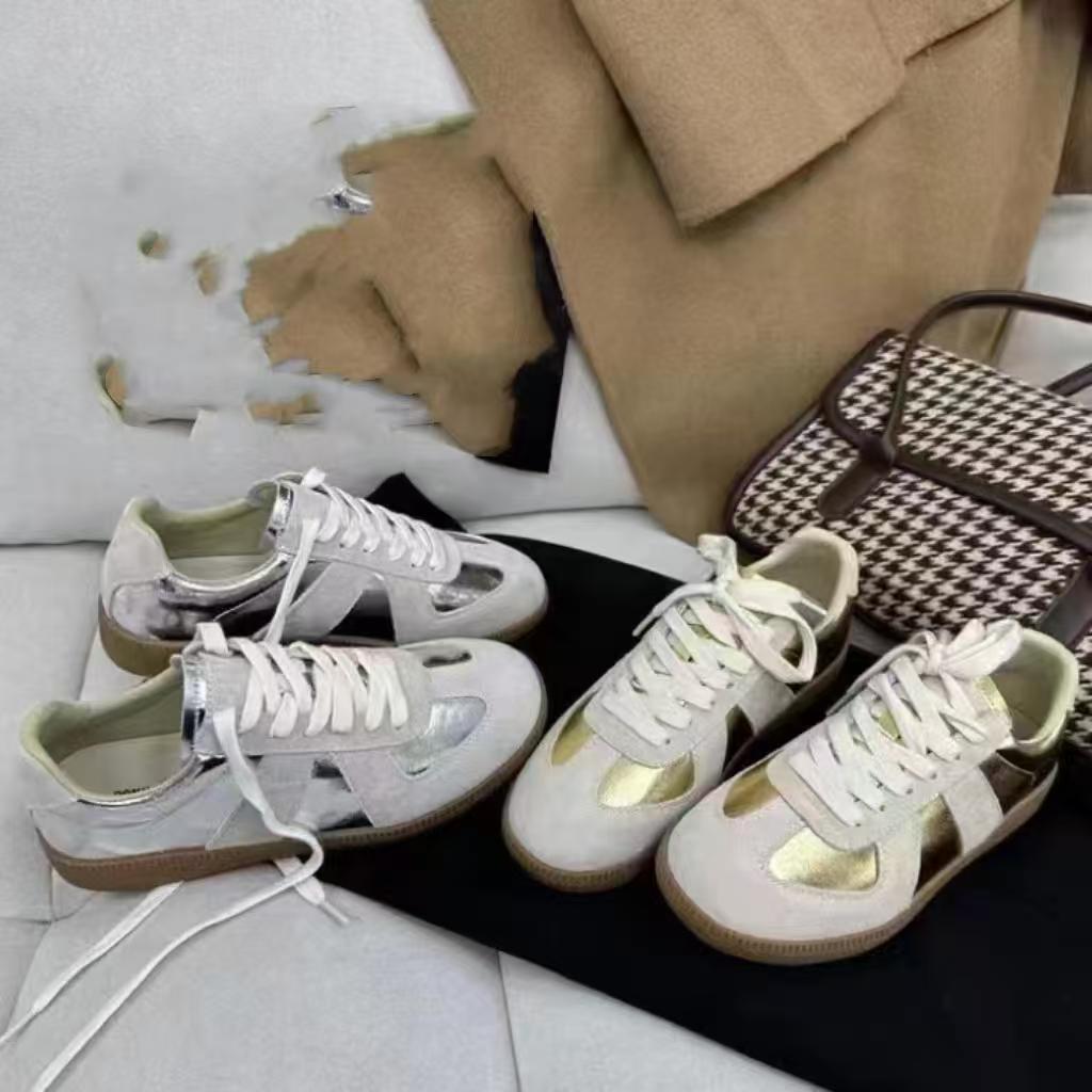 大厂正品银色62118真皮德训鞋百搭系带平跟鞋拼色运动休闲小白鞋