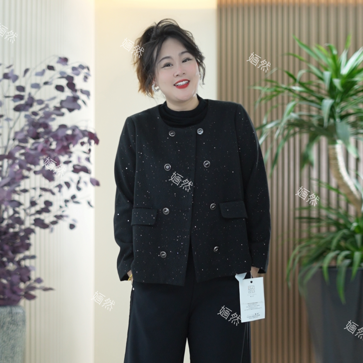 【时尚圈】羊毛毛呢外套女小香风珠片绣亮片秋季莫代尔灿若繁星风衣