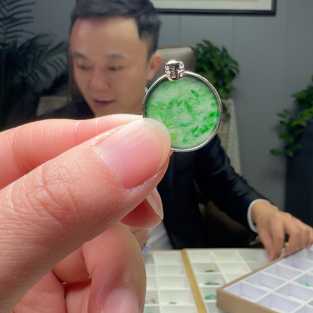 翡翠银S925镶嵌吊坠(不含链)天然