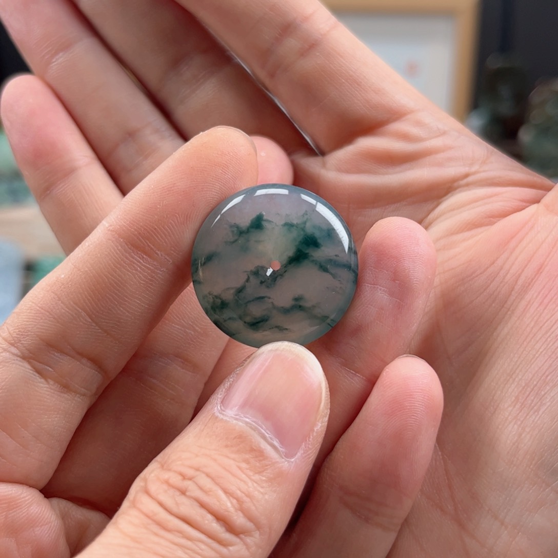 翡翠颈饰未镶嵌平安扣缅甸天然Ａ货翡翠老坑冰种飘花