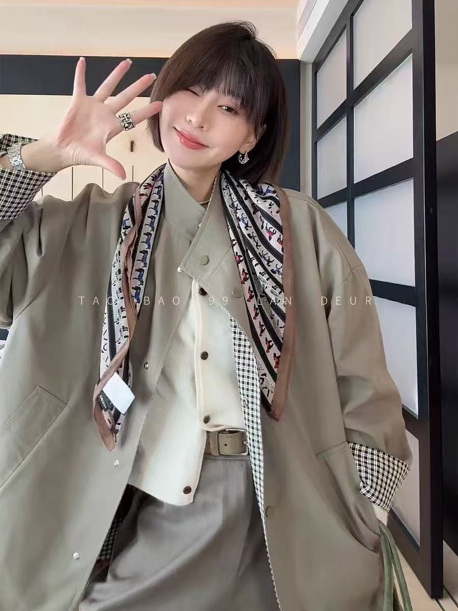 巨好看两面穿格子拼接立领风衣女2025秋季新款小个子短外套高级感