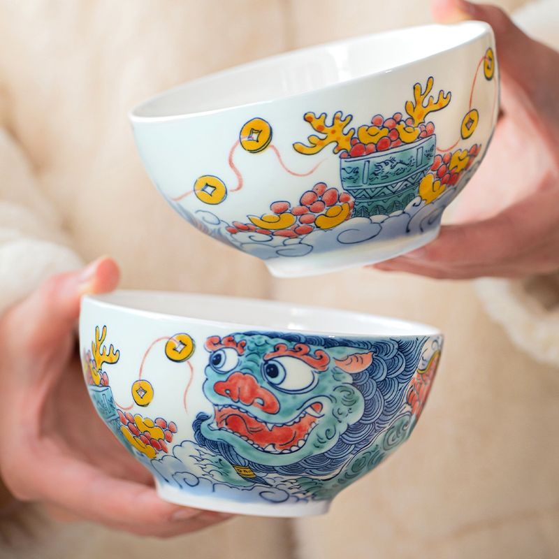 飞天貔貅 4.5英寸高温釉下彩陶瓷国潮米饭碗