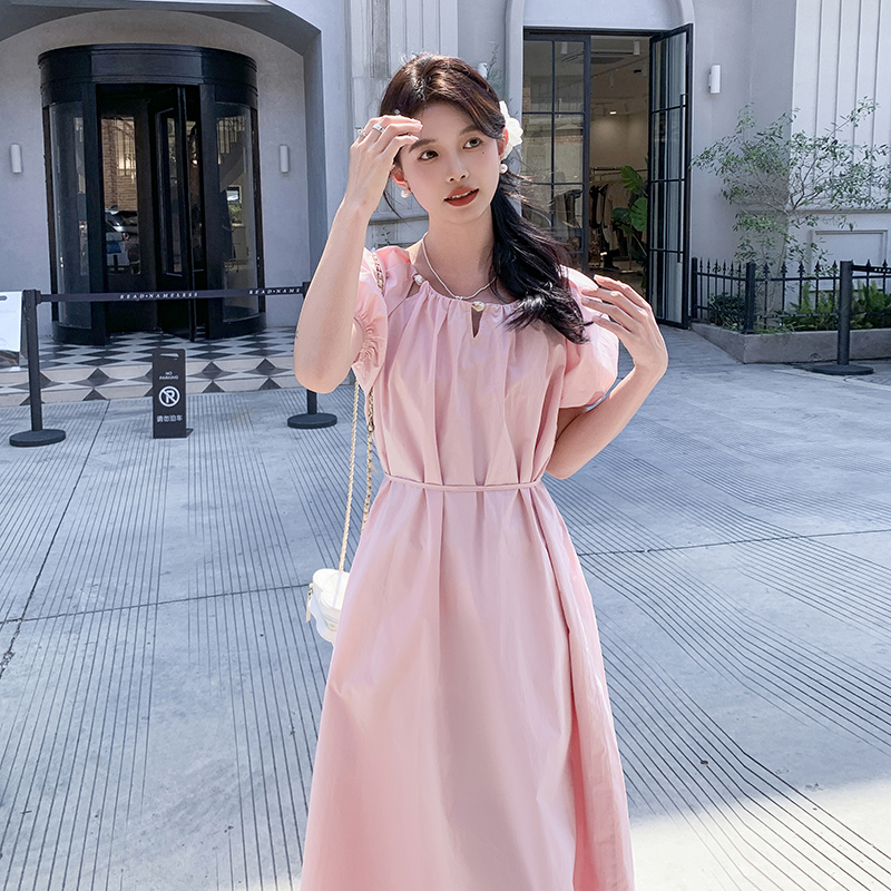2025夏季泡泡袖高腰少女风法式连衣裙收腰小清新裙子夏装气质夏季