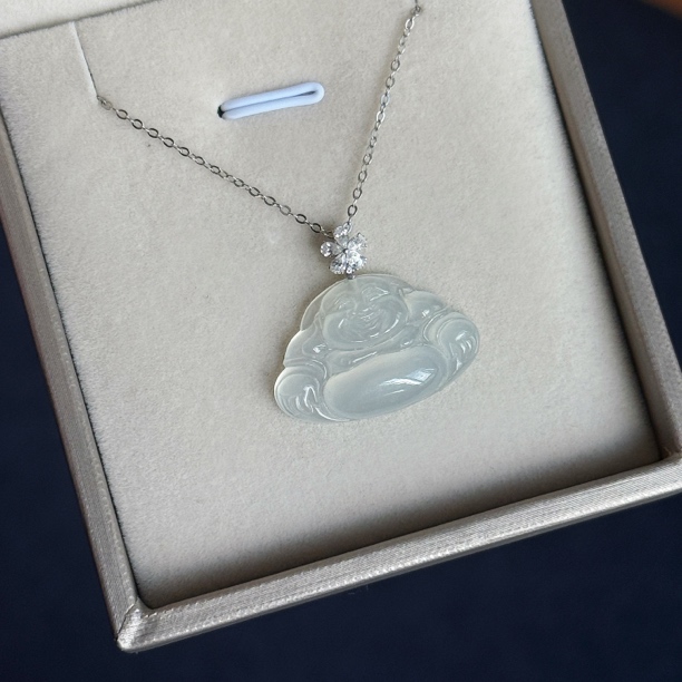 18K 一刀切高冰佛公吊坠缅甸A 货翡翠（赠链）气质时尚上身好看