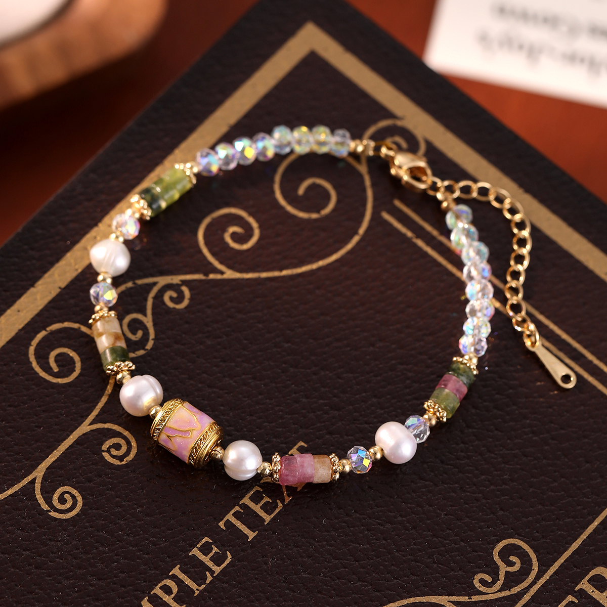 天然淡水珍珠手链碧玺手串时尚小众轻奢百搭彩色高级感复古手链