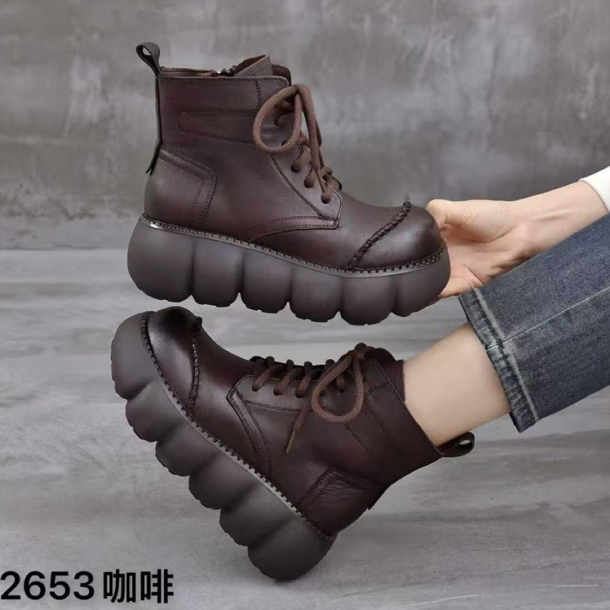 秋冬新款洋气时尚马丁靴女鞋短靴子软底加绒加厚