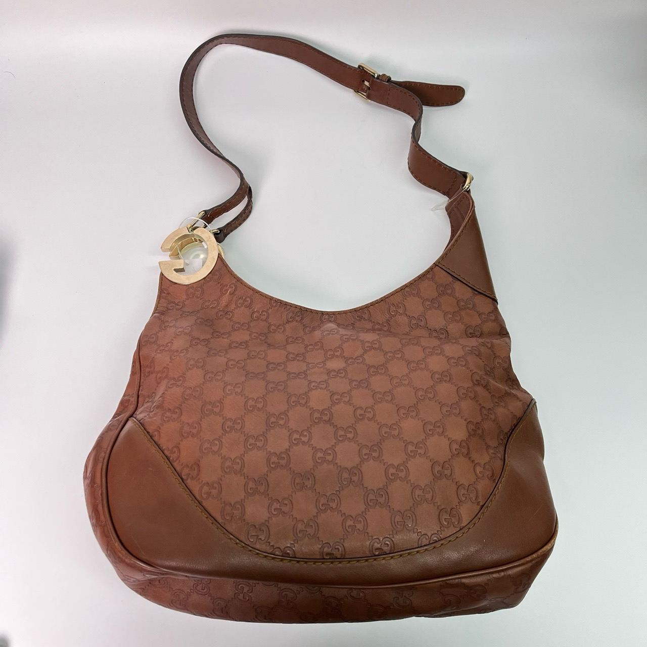 95新 GUCCI/古驰 棕色老花浮雕 金扣 托特包/7544