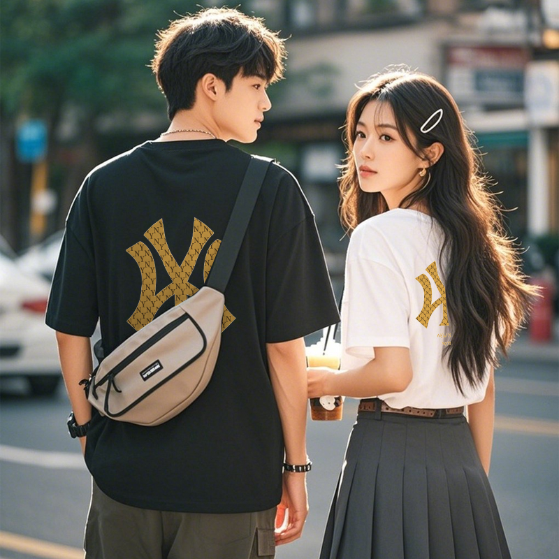 夏季凉感短袖T恤男2025新款潮牌美式圆领体恤情侣宽松ins百搭半袖