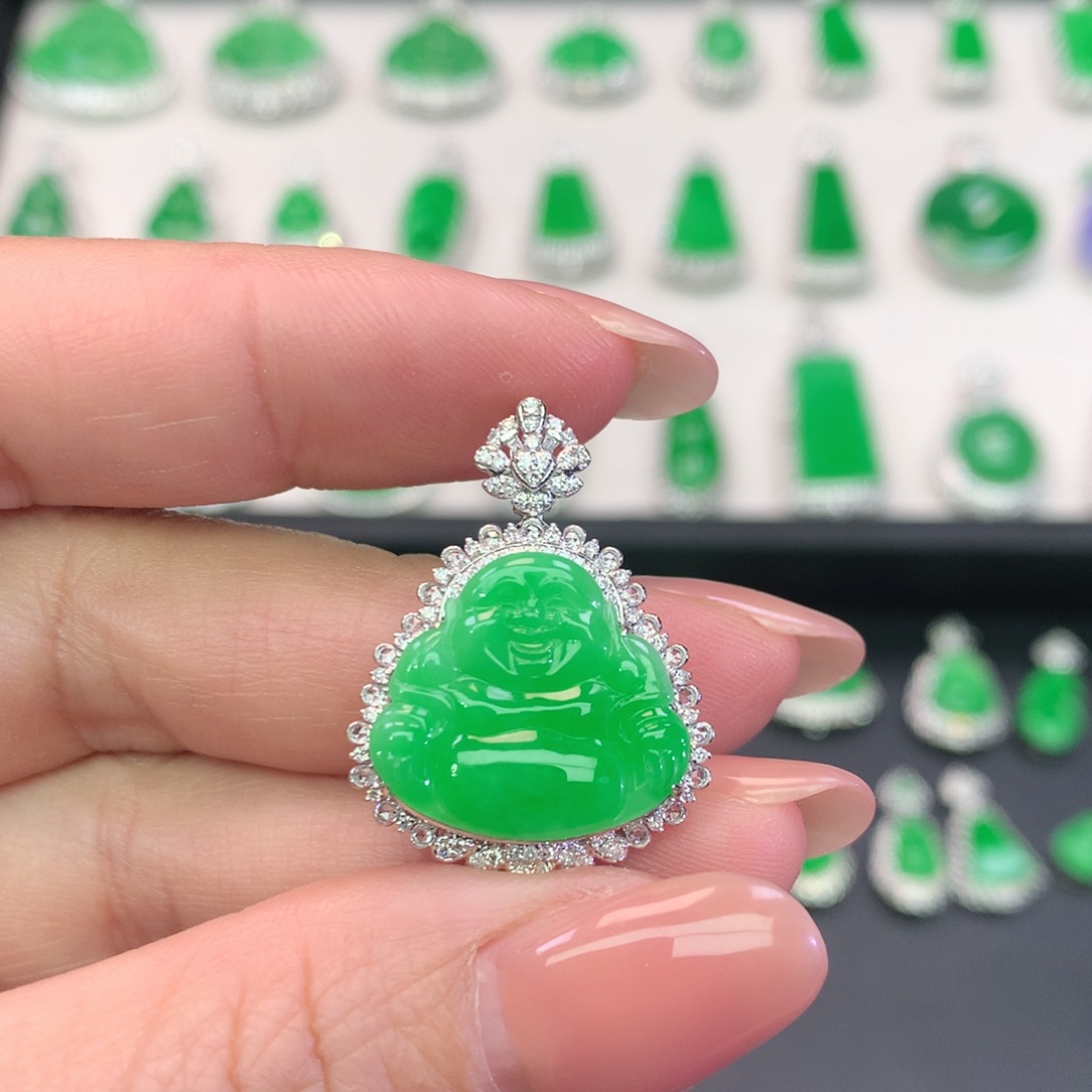 翡翠18K金镶嵌吊坠(不含链)