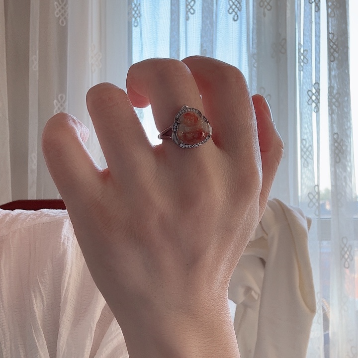 翡翠银S925镀金镶嵌戒指戒指