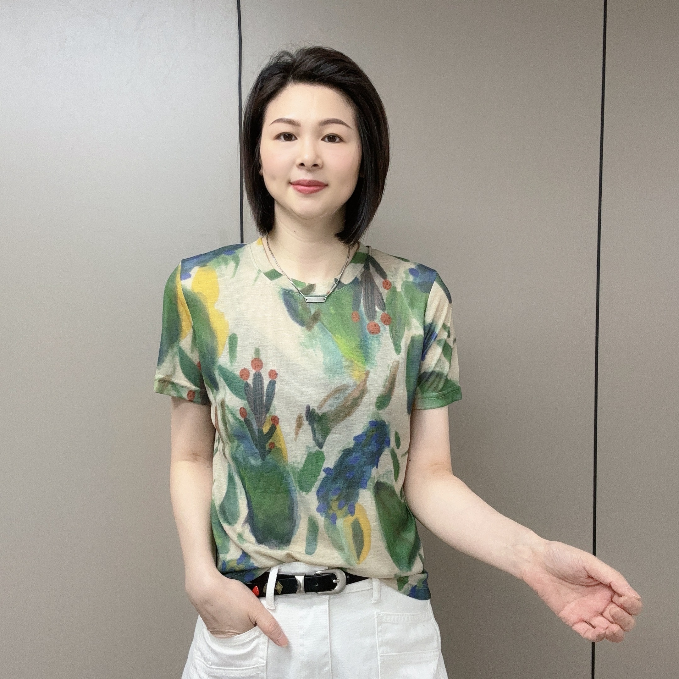【魅力风】夏季薄款扎染水墨画圆领短袖T恤5318款