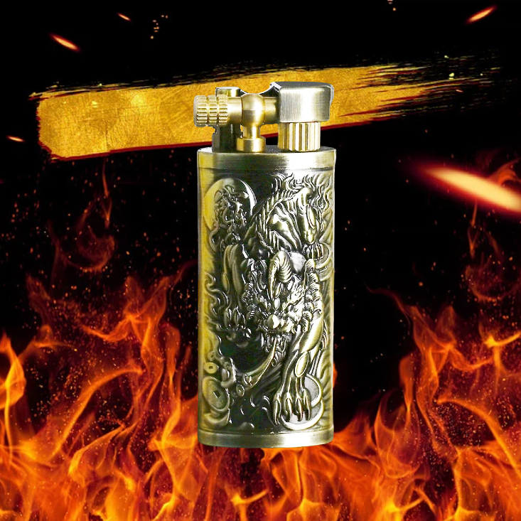烈焰 貔貅 青铜拉丝防风打火机 无油