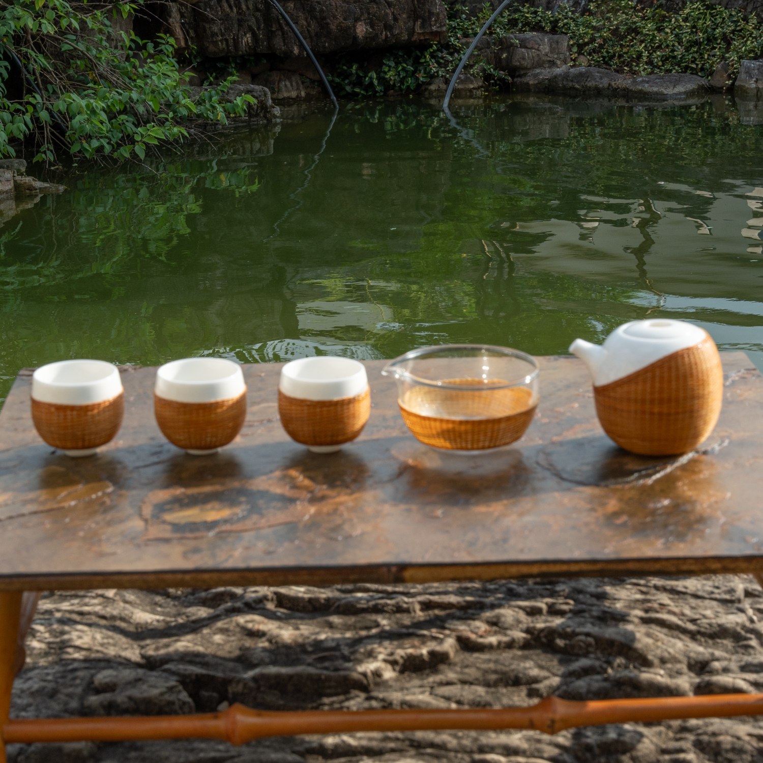 【竹丝精编】茶具套装竹丝扣瓷壶杯喝茶旅行套装喝茶道具