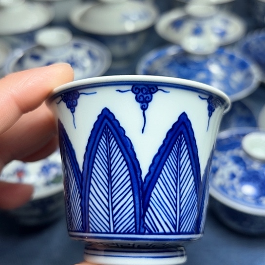 杯手绘青花芭蕉叶单杯