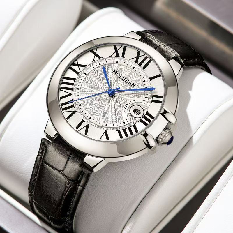 M52新款蓝气球黑皮带-MOLIDIAN腕表夜光表盘高档简约男士手表-青