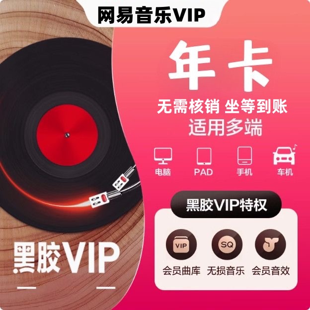 【坐等到账】网易音乐黑胶会员VIP年卡一次性到账12个月 售后无忧