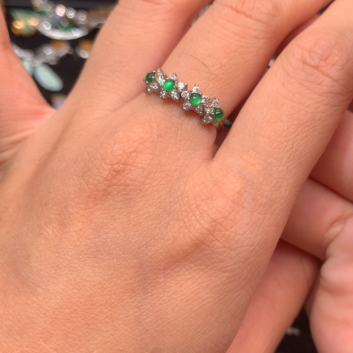 翡翠银S925镶嵌耳饰戒指